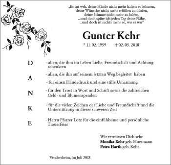 Traueranzeige von Gunter Kehr von vrm-trauer