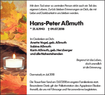 Traueranzeige von Hans-Peter Aßmuth von vrm-trauer