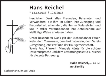 Traueranzeige von Hans Reichel von vrm-trauer