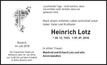 Traueranzeige von Heinrich Lotz von  Gießener Anzeiger