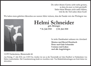 Traueranzeige von Helmi Schneider von vrm-trauer