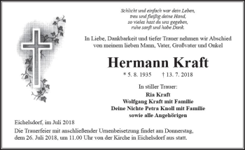Traueranzeige von Hermann Kraft von  Kreisanzeiger
