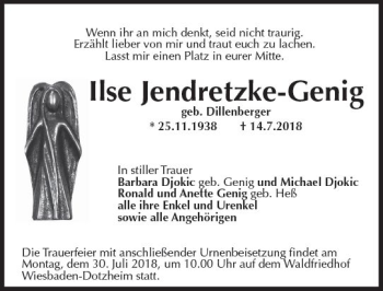 Traueranzeige von Ilse Jendretzke-Genig von vrm-trauer