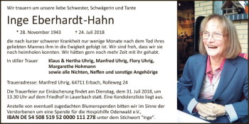 Traueranzeige von Inge Eberhardt-Hahn von  Usinger Anzeiger