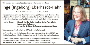 Traueranzeige von Inge Eberhardt-Hahn von vrm-trauer