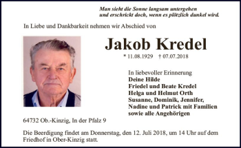 Traueranzeige von Jakob Kredel von vrm-trauer