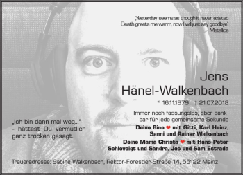 Traueranzeige von Jens Hänel-Walkenbach von vrm-trauer