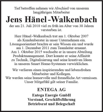Traueranzeige von Jens Hänel-Walkenbach von vrm-trauer