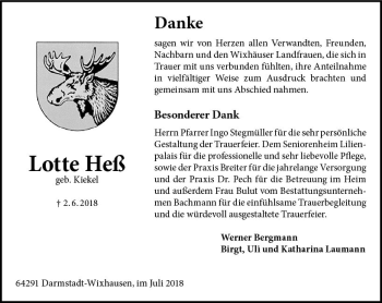 Traueranzeige von Lotte Heß von vrm-trauer