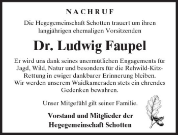 Traueranzeige von Ludwig Faupel von  Kreisanzeiger