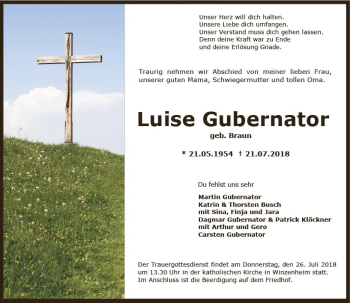 Traueranzeige von Luise Gubernator von vrm-trauer