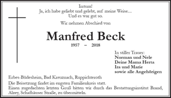 Traueranzeige von Manfred Beck von vrm-trauer