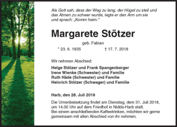 Traueranzeige von Margarete Stötzer von  Kreisanzeiger