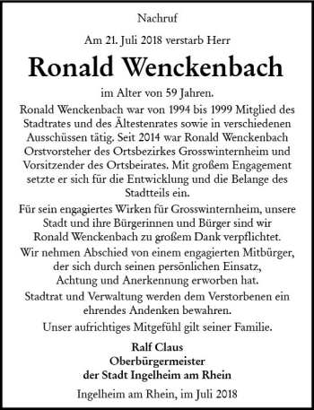 Traueranzeige von Ronald Wenckenbach von vrm-trauer
