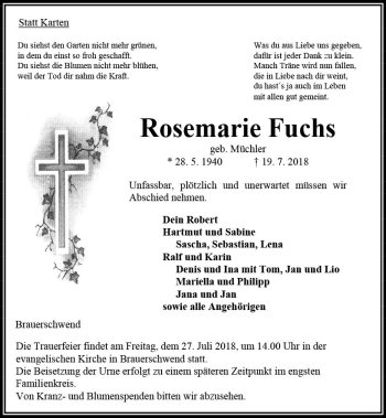 Traueranzeige von Rosemarie Fuchs von VRM Trauer