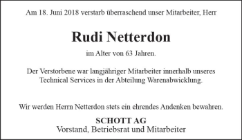 Traueranzeige von Rudi Netterdon von vrm-trauer