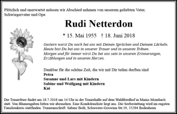 Traueranzeige von Rudi Netterdon von vrm-trauer