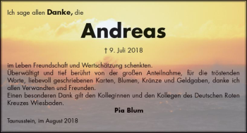 Traueranzeige von Andreas Blum von vrm-trauer