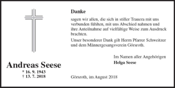 Traueranzeige von Andreas Seese von vrm-trauer