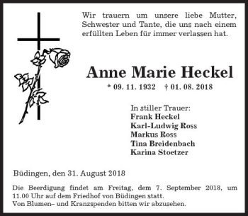 Traueranzeige von Anne Marie Heckel von  Kreisanzeiger