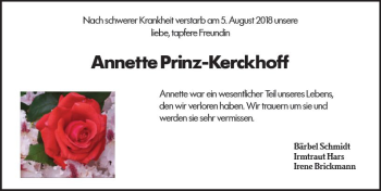 Traueranzeige von Annette Prinz-Kerckhoff von vrm-trauer