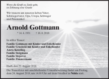 Traueranzeige von Arnold Gottmann von  Kreisanzeiger