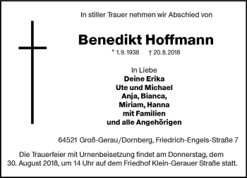 Traueranzeige von Benedikt Hoffmann von vrm-trauer
