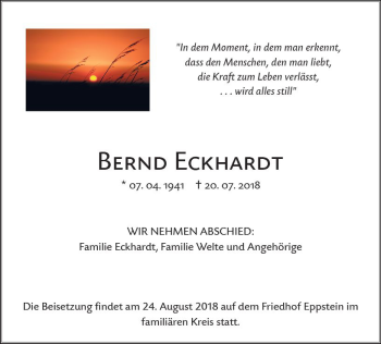 Traueranzeige von Bernd Eckhardt von vrm-trauer