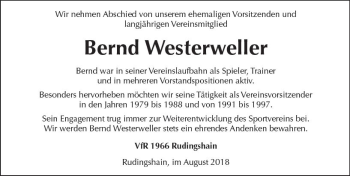 Traueranzeige von Bernd Westerweller von  Kreisanzeiger