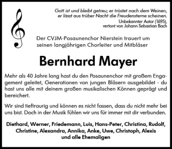Traueranzeige von Bernhard Mayer von vrm-trauer