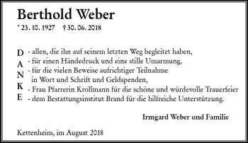 Traueranzeige von Berthold Weber von vrm-trauer