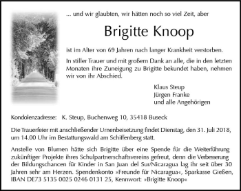 Traueranzeige von Brigitte Knoop von  Gießener Anzeiger