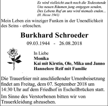 Traueranzeige von Burkhard Schröder von vrm-trauer