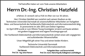 Traueranzeige von Christian Hatzfeld von vrm-trauer