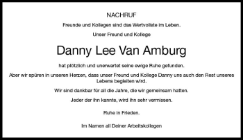 Traueranzeige von Danny Lee  Van Amburg von  Gießener Anzeiger