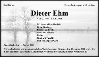 Traueranzeige von Dieter Ehm von VRM Trauer