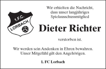 Traueranzeige von Dieter Richter von  Kreisanzeiger