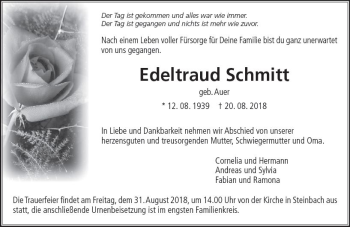 Traueranzeige von Edeltraud Schmitt von  Gießener Anzeiger