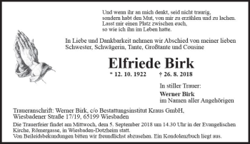 Traueranzeige von Elfriede Birk von vrm-trauer