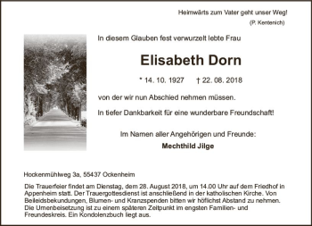 Traueranzeige von Elisabeth Dorn von vrm-trauer