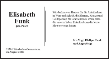 Traueranzeige von Elisabeth Funk von vrm-trauer