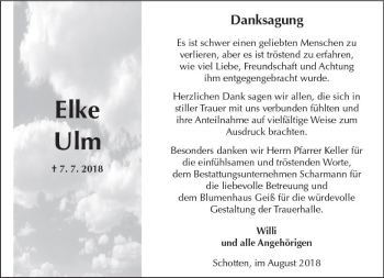 Traueranzeige von Elke Ulm von  Kreisanzeiger