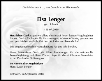 Traueranzeige von Elsa Lenger von vrm-trauer