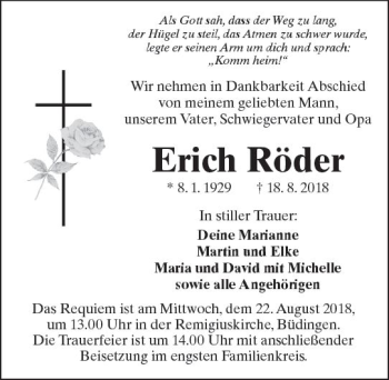 Traueranzeige von Erich Röder von  Kreisanzeiger
