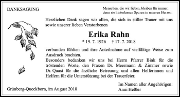 Traueranzeige von Erika Rahn von  Gießener Anzeiger