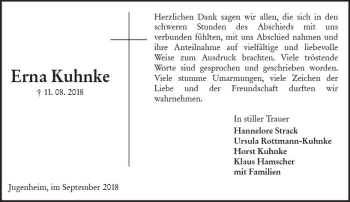 Traueranzeige von Erna Kuhnke von vrm-trauer