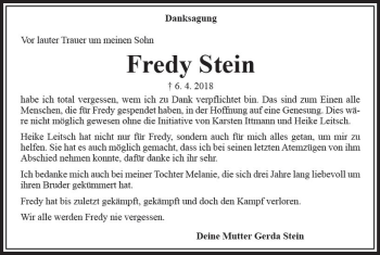Traueranzeige von Fredy Stein von VRM Trauer