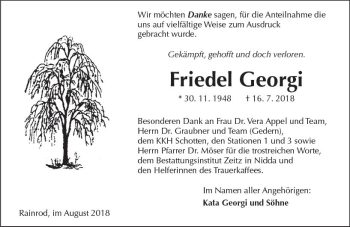 Traueranzeige von Friedel Georgi von  Kreisanzeiger