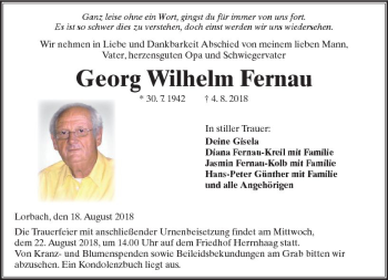 Traueranzeige von Georg Wilhelm Fernau von  Kreisanzeiger