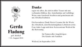 Traueranzeige von Gerda Fladung von  Usinger Anzeiger